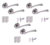 Hunta HANDLEZONE® 3 Sets Lobo Internal Door Handles on Rose Lever Latch Packs with 75mm Ball Bearing Hinges and 76mm Latches - Dual Polished/Satin Nickel