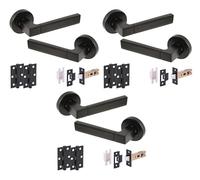 Hunta HANDLEZONE® 3 Sets Luxa Internal Door Handle Pack, Complete with Lever Handles, 76mm Latch, 75mm Ball Bearing Hinges - Black Matt