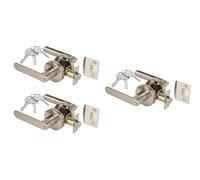 Hunta HANDLEZONE® 3 Sets Mantara Entrance Leverset, Key Lock Door Lever Set, Adjustable 60-70mm Latch - Satin Nickel