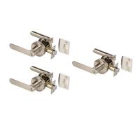Hunta HANDLEZONE® 3 Sets Mantara Privacy Leverset, Keyless Lock with Emergency Release, Adjustable 60-70mm Latch, for Bathroom/Bedroom - Satin Nickel