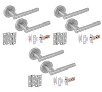 Hunta HANDLEZONE® 3 Sets Solus Internal Door Handles on Rose Lever Latch Packs, 76mm Latch, 75mm Ball Bearing Hinges - Satin Chrome