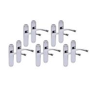 Hunta HANDLEZONE® 5 Pairs Lobo Polished Chrome Lever Latch Door Handle Set on Long Backplate, for Internal Doors