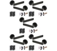 Hunta HANDLEZONE® 5 Sets Luxa Internal Door Handle Pack, Complete with Lever Handles, 76mm Latch, 75mm Ball Bearing Hinges - Black Matt