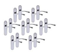 Hunta HANDLEZONE® 7 Pairs Lobo Polished Chrome Lever Latch Door Handle Set on Long Backplate, for Internal Doors