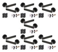 Hunta HANDLEZONE® 7 Sets Luxa Internal Door Handle Pack, Complete with Lever Handles, 76mm Latch, 75mm Ball Bearing Hinges - Black Matt