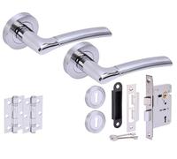 Hunta HANDLEZONE® Columba Premium Door Handles on Rose 3 Lever Lock Pack with 75mm Ball Bearing Hinges and 76mm Lock - Dual Polished/Satin Chrome