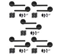 Hunta HANDLEZONE® Elio Matt Black Internal Door Handle Pack - 5 Pack - Lever on Rose Set - 76mm Tubular Latch (57mm Backset) & 2 Ball Bearing Hinges - Passage for Internal Wooden Doors