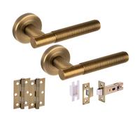 Hunta HANDLEZONE® Halo Ring Knurled Internal Door Handle Pack, Complete with Lever Handles, 76mm Latch, 75mm Ball Bearing Hinges - Matt Bronze