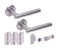 Hunta HANDLEZONE® Kotor Bullet Internal Door Handle Latch Pack, Complete with Lever On Rose Handles, Round Latch, Ball Bearing Hinges - Satin Stainless Steel