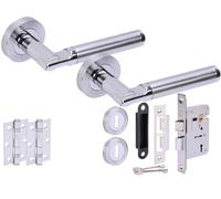 Hunta HANDLEZONE® Lacerta Premium Door Handles on Rose 3 Lever Lock Pack with 75mm Ball Bearing Hinges and 76mm Lock - Dual Polished/Satin Chrome