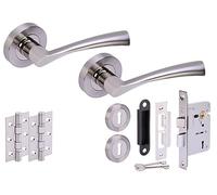 Hunta HANDLEZONE® Lobo Door Handles on Rose 3 Lever Lock Pack with 75mm Ball Bearing Hinges and 76mm Lock - Dual Polished/Satin Nickel