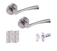 Hunta HANDLEZONE® Lobo Internal Door Handle Latch Pack, Complete with Lever On Rose Handles, 76mm Latch, 75mm Ball Bearing Hinges - Dual Finish Polished/Satin Nickel