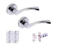 Hunta HANDLEZONE® Lobo Internal Door Handle Latch Pack, Complete with Lever On Rose Handles, 76mm Latch, 75mm Ball Bearing Hinges - Polished Chrome