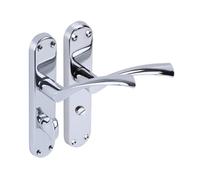 Hunta HANDLEZONE® Lobo Polished Chrome Bathroom Door Handle Set on Long Backplate - Mortice Lock Not Included, for Internal Doors