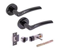 Hunta HANDLEZONE® Neemo Privacy Lever On Round Rose Door Handles, with Bullet Privacy Latch, for Bathroom, Toilet, WC Doors, 1 Set - Black Nickel