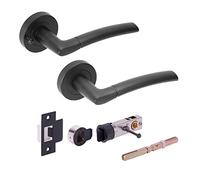 Hunta HANDLEZONE® Neemo Privacy Lever On Round Rose Door Handles, with Bullet Privacy Latch, for Bathroom, Toilet, WC Doors, 1 Set - Black Matt