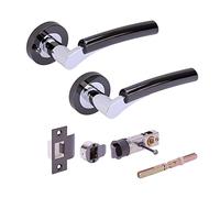 Hunta HANDLEZONE® Raida Privacy Lever On Round Rose Door Handles, with Bullet Privacy Latch, for Bathroom, Toilet, WC Doors, 1 Set - Dual Finish Black Nickel/Polished Chrome