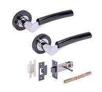 Hunta HANDLEZONE® Raida Privacy Lever On Round Rose Door Handles, with Privacy Latch, for Bathroom, Toilet, WC Doors, 1 Set - Dual Finish Black Nickel/Polished Chrome