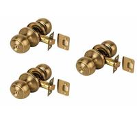 Hunta HANDLEZONE® Riva Privacy Door Knobsets, Keyless Bathroom Door Lock with Emergency Release, Adjustable 60-70mm Latch, 3 Sets - Antique Bronze