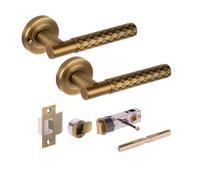 Hunta HANDLEZONE® Roca Diamond Cut Knurled Privacy Lever On Round Rose Door Handles, with Bullet Privacy Latch, for Bathroom, Toilet, WC Doors, 1 Set - Matt Bronze