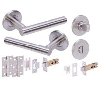 Hunta HANDLEZONE® Rota T-Bar Door Handles on Rose Bathroom Deadbolt Pack, 76mm Lock and Latch (57mm Backset), 76mm Ball Bearing Hinges - Satin Stainless Steel