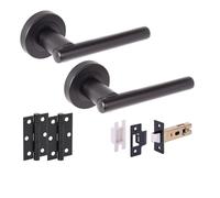 Hunta HANDLEZONE® Solus Internal Door Handle Latch Pack, Complete with Lever On Rose Handles, 76mm Latch, 75mm Ball Bearing Hinges - Black Matt