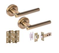 Hunta HANDLEZONE® Solus Internal Door Handle Latch Pack, Complete with Lever On Rose Handles, 76mm Latch, 75mm Ball Bearing Hinges - Antique Bronze