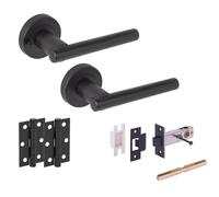 Hunta HANDLEZONE® Solus Privacy Door Handle Pack, Complete with Lever Handles, 76mm Latch, 75mm Ball Bearing Hinges - Black Matt