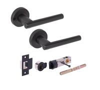 Hunta HANDLEZONE® Solus Privacy Lever On Round Rose Door Handles, with Bullet Privacy Latch, for Bathroom, Toilet, WC Doors, 1 Set - Black Matt