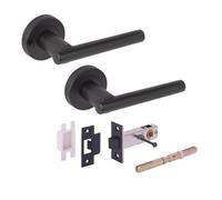 Hunta HANDLEZONE® Solus Privacy Lever On Round Rose Door Handles, with Privacy Latch, for Bathroom, Toilet, WC Doors, 1 Set - Black Matt