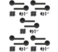 Hunta HANDLEZONE® Torro Matt Black Internal Door Handle Pack - 5 Pack - Lever on Rose Set - 76mm Tubular Latch (57mm Backset) & 2 Ball Bearing Hinges - Passage for Internal Wooden Doors
