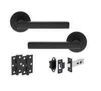 Hunta HANDLEZONE® Torro Matt Black Internal Door Handle Pack - Lever on Rose Set - 76mm Tubular Latch (57mm Backset) & 2 Ball Bearing Hinges - Passage for Internal Wooden Doors - 1 Pack