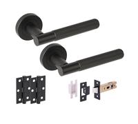 Hunta HANDLEZONE® Vida Grip Internal Door Handle Pack, Complete with Lever Handles, 76mm Latch, 75mm Ball Bearing Hinges - Black Matt