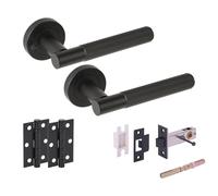 Hunta HANDLEZONE® Vida Grip Privacy Door Handle Pack, Complete with Lever Handles, 76mm Latch, 75mm Ball Bearing Hinges - Black Matt