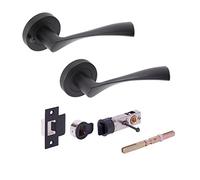 Hunta HANDLEZONE® Zena Privacy Lever On Round Rose Door Handles, with Bullet Privacy Latch, for Bathroom, Toilet, WC Doors, 1 Set - Black Matt
