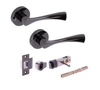 Hunta HANDLEZONE® Zena Privacy Lever On Round Rose Door Handles, with Bullet Privacy Latch, for Bathroom, Toilet, WC Doors, 1 Set - Black Nickel