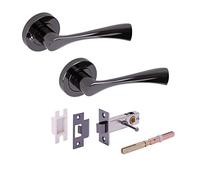 Hunta HANDLEZONE® Zena Privacy Lever On Round Rose Door Handles, with Privacy Latch, for Bathroom, Toilet, WC Doors, 1 Set - Black Nickel