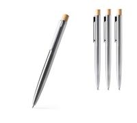 HuntaDeal Eco Ballpoint Pen | Pack of 2 or 4 | Recycled Stainless Steel Body with Bamboo Push Button | Blue Ink Jumbo Refill | Kraft Paper Gift Bag | Sustainable Office Stationery 14cm (PACK OF 4)