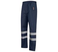 HuntaDeal Hi Vis 2 Band Pu Over Trousers High Visibility Waterproof Work Trousers with Reflective Tape | Elasticated Waistband | Mens & Womens Plus Sizes for Safety Workwear Navy