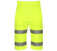 HuntaDeal Hi Vis Fleece Combat Shorts - High Visibility Safety Cargo Shorts with Reflective Tape - Multi-Pocket Utility Workwear for Security & Trades - Hi Vis Short for Day & Night - Yellow Medium