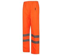 HuntaDeal Hi VIS Viz 2 Band PU Over Trousers High Visibility Waterproof Safety Work Wear Reflective Tape Stripe Elasticated Waistband Bottoms Workwear Pants Plus Big Size