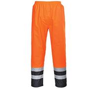 HuntaDeal Hi VIS Viz 2 Band PU Over Trousers High Visibility Waterproof Safety Work Wear Reflective Tape Stripe Elasticated Waistband Bottoms Workwear Pants Plus Big Size