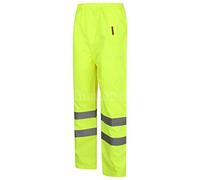 HuntaDeal Hi VIS Viz 2 Band PU Over Trousers High Visibility Waterproof Safety Work Wear Reflective Tape Stripe Elasticated Waistband Bottoms Workwear Pants Plus Big Size