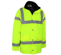 HuntaDeal Hi VIS Viz High Visibility Parka Jacket Coat Workwear Safety Security Concealed Hood Hooded Padded ¾ Length Waterproof Work Uniform (Yellow, Medium)
