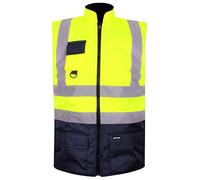 HuntaDeal Hi Viz VIS Bodywarmer Fleece Lined Reversible High Visibility Reflective Waterproof Workwear Security Safety Wear Warm Gilet Waistcoat Body Warmer Padded Vest
