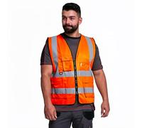 HuntaDeal Hi Viz VIS Executive Zip Fastened High Visibility Reflective Workwear Vest Security Safety Wear Warm Gilet Waistcoat EN ISO 20471 Class 1 Certified Plus Big Size