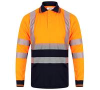 HuntaDeal Hi Viz VIS High Visibility 2 Tone Long Sleeve Polo Shirt Reflective Tape Safety Security Double Tape Workwear Big Size, Orange Navy, XL