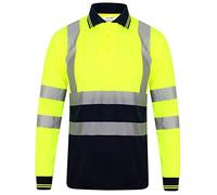 HuntaDeal Hi Viz VIS High Visibility 2 Tone Long Sleeve Polo Shirt Reflective Tape Safety Security Double Tape Workwear Big Size, Yellow Navy, XL