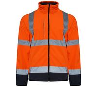 HuntaDeal Hi Viz VIS High Visibility Hi Viz Softshell Jacket Reflective Tape Weatherproof Work Coat High Vis Safety Workwear Security Road Works Fluorescent, Orange/Navy, 3XL