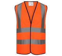 HuntaDeal High Visibility Vest - Hi Vis Waistcoat with 2 Bands & Brace - Reflective Vest with Hook & Loop - Safety Workwear for All Weather Conditions - Security Waistcoat for Day & Night - Orange